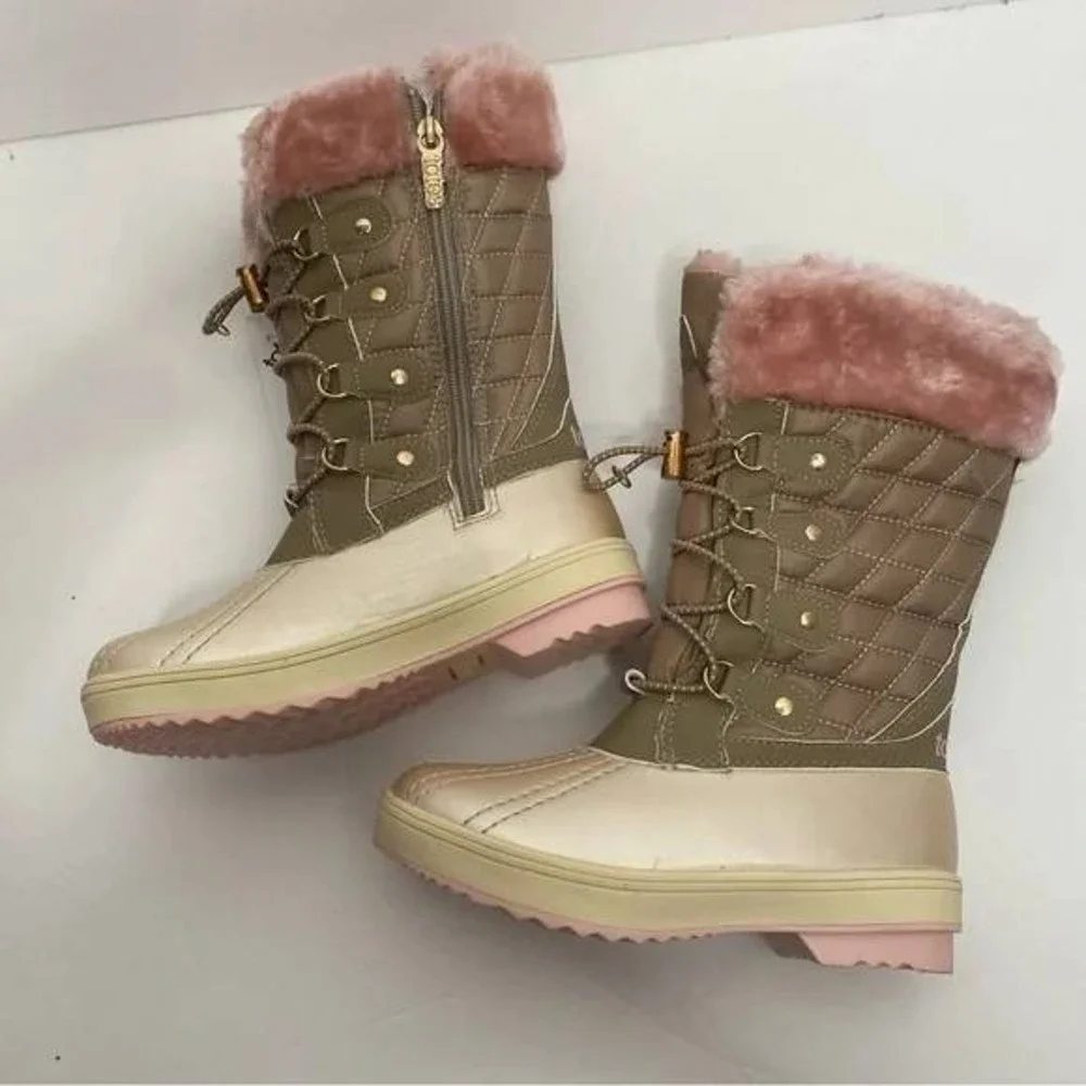 Totes‎ Kids Girls Pink Fur Lined Snow Boots Waterproof Winter Warm Sz 12/ #S2601